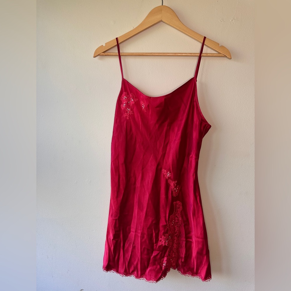Victoria's Secret Hot Pink Slip Top with Satin Trim